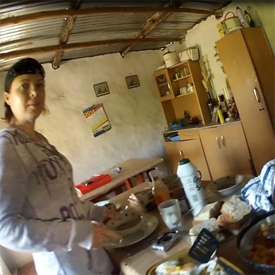 Hikers having breakfast